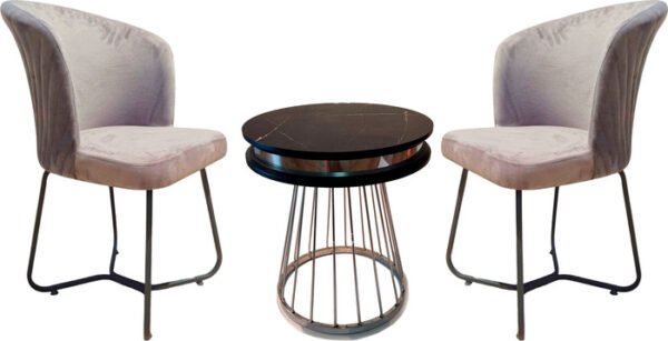 ⁦סט שולחן קפה וכסאות - Belika (אפור / שחור / כסף)⁩ – תמונה ⁦1⁩