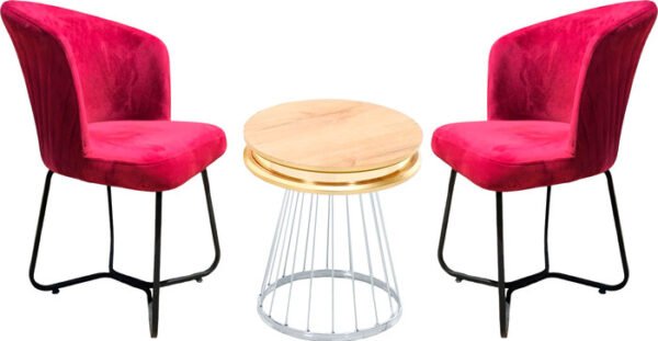 ⁦סט שולחן קפה וכסאות - Belika (בורדו / אלון / כסף)⁩ – תמונה ⁦1⁩