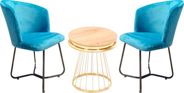 ⁦סט שולחן קפה וכסאות - Belika (תכלת / אלון / זהב)⁩ – תמונה ⁦1⁩