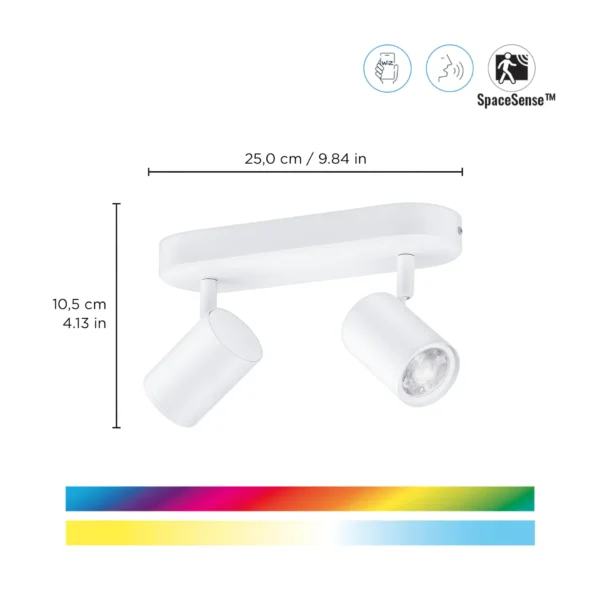 ⁦smart Spots 2x5W BW 22-65K RGB גוף תאורה כפול חכם עם ראש ספוט מתכוונן צבעוני מבית WIZ - לבן⁩ – תמונה ⁦3⁩