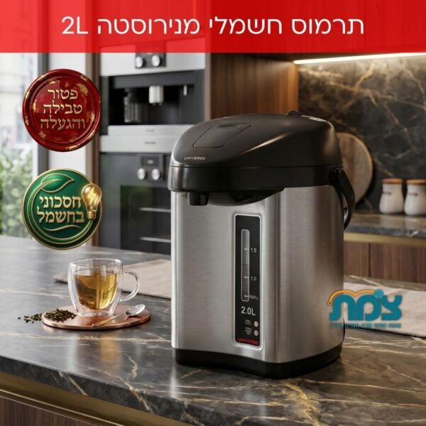 ⁦NR205 מיחם תרמוס חשמלי 2 ליטר נירוסטה מבית UNIVERSE⁩ – תמונה ⁦2⁩