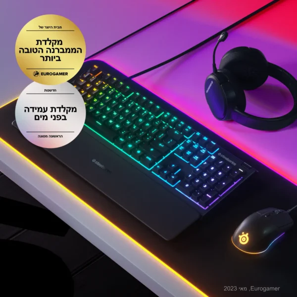⁦Apex 3 US מקלדת גיימינג חוטית עם תאורת RGB עמידה במים מבית Steelseries⁩ – תמונה ⁦4⁩