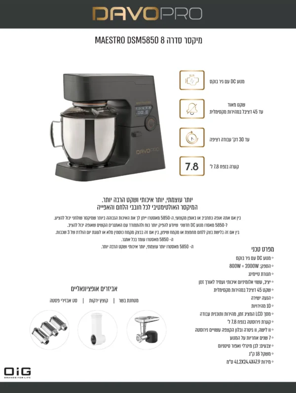 ⁦DSM5850 מיקסר מקצועי PRO מבית DAVO - אפור טיטניום⁩ – תמונה ⁦3⁩