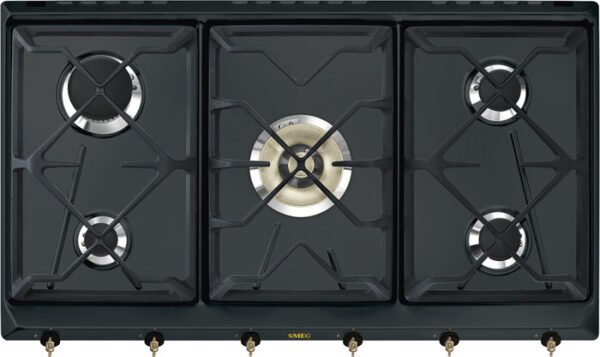 ⁦כיריים גז - 5 להבות Smeg סמג Coloniale SRV896AOGH שחור⁩ – תמונה ⁦1⁩