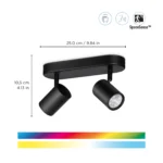 ⁦smart Spots 2x5W BW 22-65K RGB גוף תאורה כפול חכם עם ראש ספוט מתכוונן צבעוני מבית WIZ⁩ – תמונה ⁦2⁩
