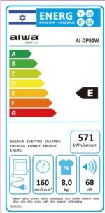 ⁦מייבש כביסה 8 ק"ג Aiwa איווה AI-DP80W⁩ – תמונה ⁦4⁩