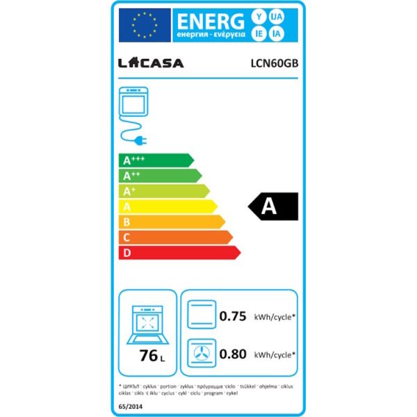 ⁦תנור בנוי - 73 ליטר Lacasa LCN60BG שחור⁩ – תמונה ⁦2⁩