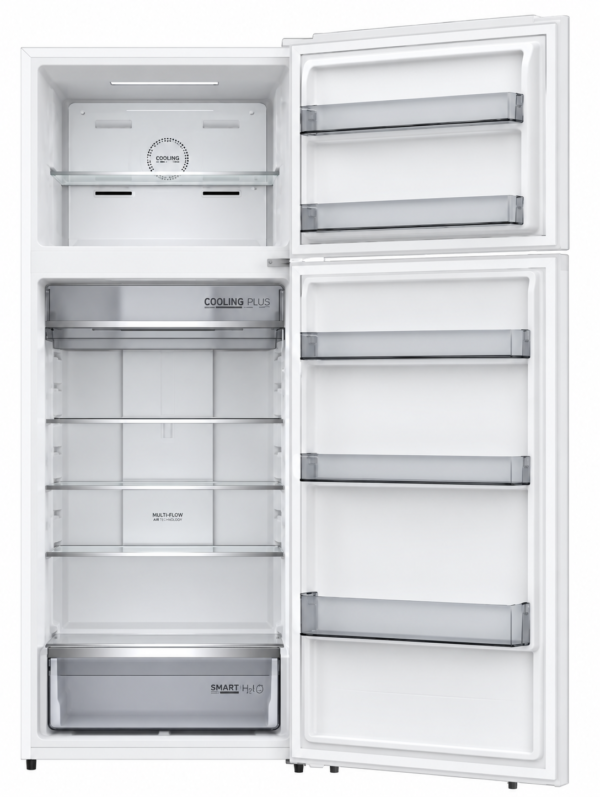 מקרר Fujicom FJ-NF570WE לבן 404 ליטר – מבט פנימי עם דלתות פתוחות