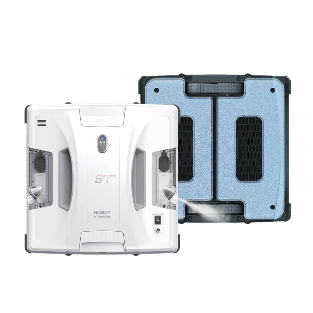 מנקה חלונות רובוטי HOBOT S7 Pro – מבט קדמי ותחתון עם שתי מטליות ניקוי
