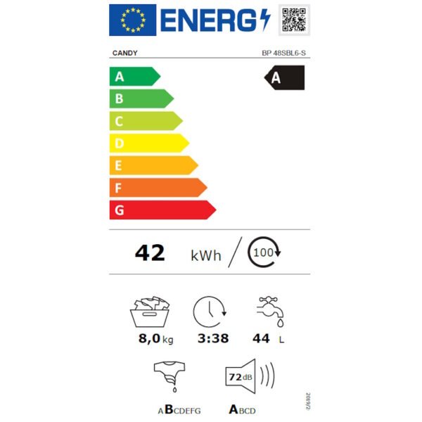 ⁦מכונת כביסה פתח חזית - 8 ק"ג Candy BP 48SBL6-S⁩ – תמונה ⁦2⁩