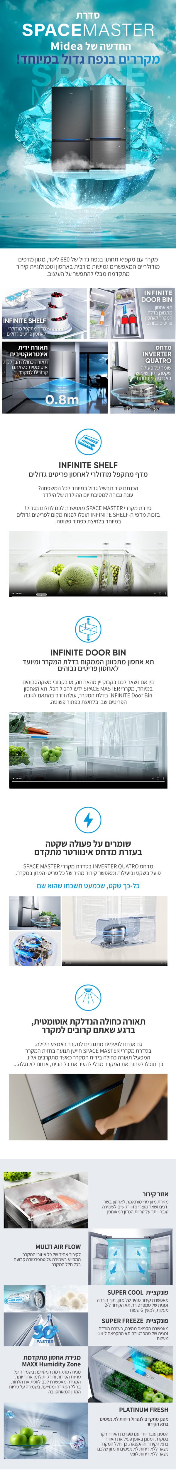 ⁦מקרר מקפיא תחתון 680 ליטר דגם Midea MDRB905FGL46D⁩ – תמונה ⁦3⁩